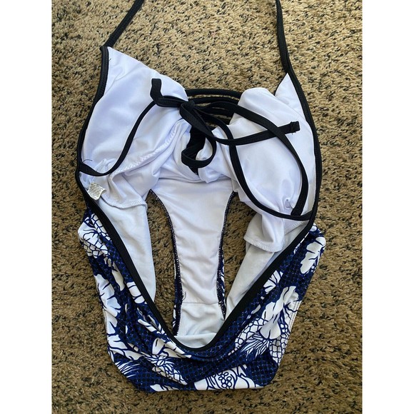 AdoreShe Sexy Deep V Pineapple Hibiscus Print One Piece Swim Suit Medium - Picture 6 of 7